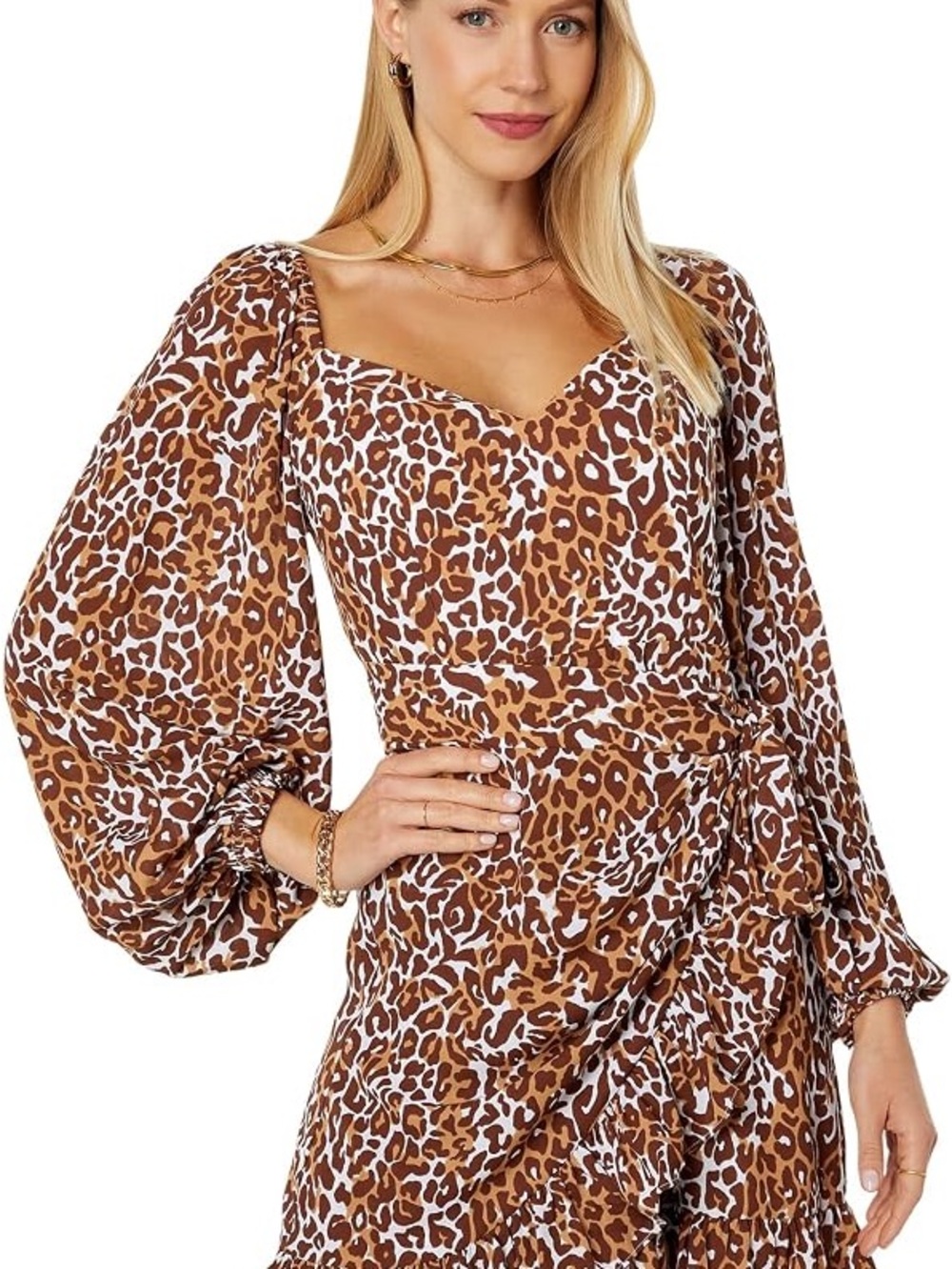 Lilly Pulitzer Leopard Print V-Neck Long Sleeve Mini Dress - Brown - Picture 3 of 9